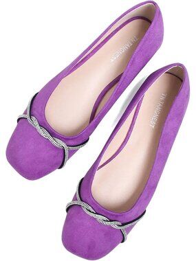 Women's P Purple Chain Ballet Flat Fashion Pointed Toe Slip On Party Dress Shoes